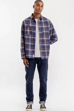 Sale Rotholz Kariertes Flanell Overshirt Blau