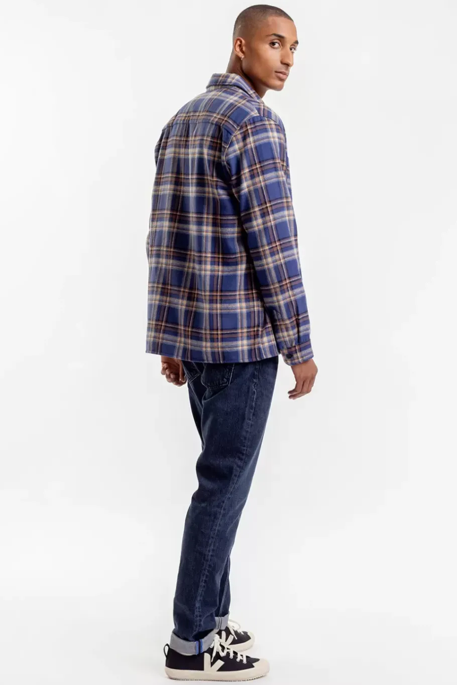 Sale Rotholz Kariertes Flanell Overshirt Blau