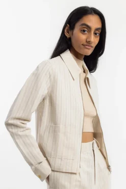Discount Rotholz Kurze Jacke Leinen Mix - Creme