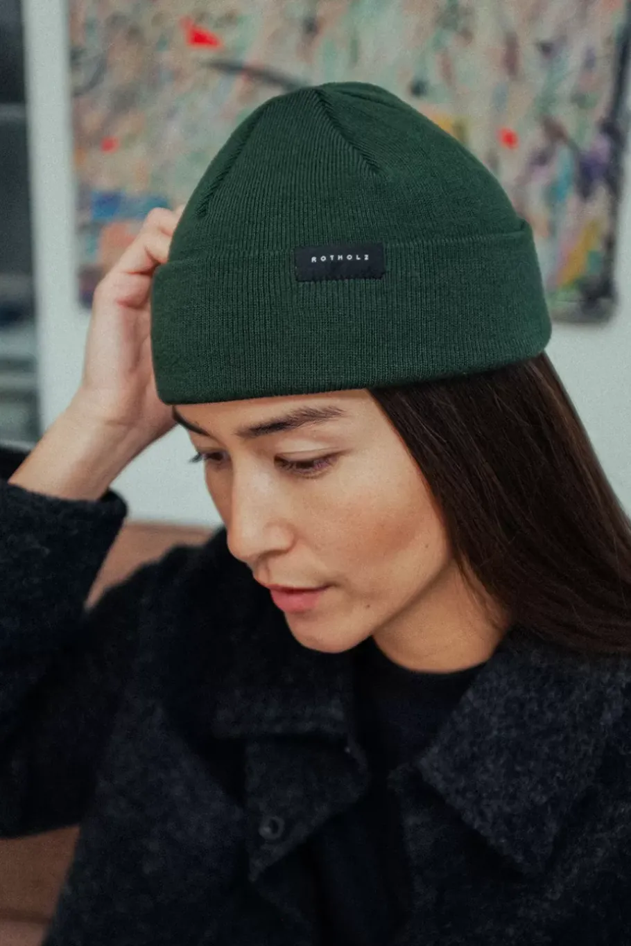 Best Rotholz Kurze Mutze Merino Fein - Olive