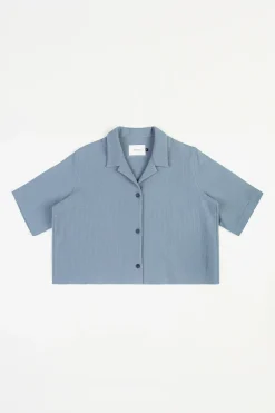 Best Rotholz Kurzes Bowling Shirt Bio Baumwolle - Blau