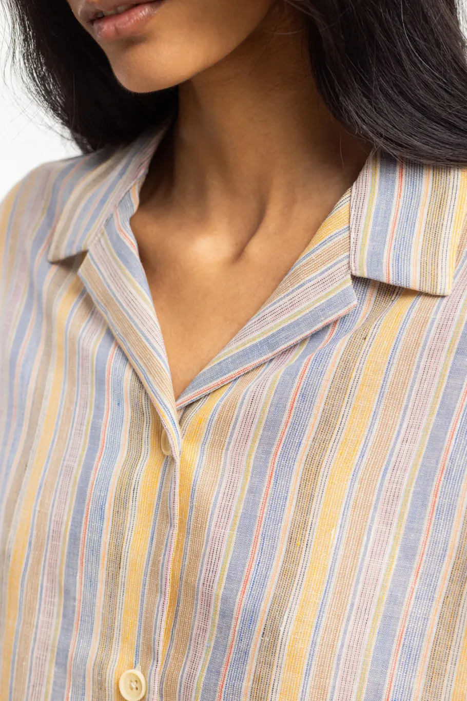 New Rotholz Kurzes Bowling Shirt Leinen Mix - Gestreift