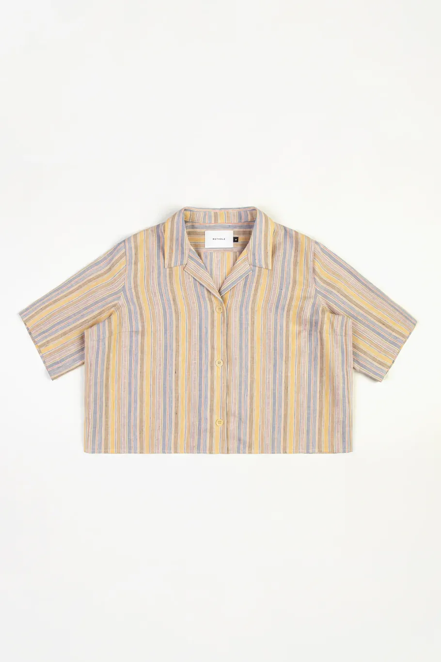 New Rotholz Kurzes Bowling Shirt Leinen Mix - Gestreift