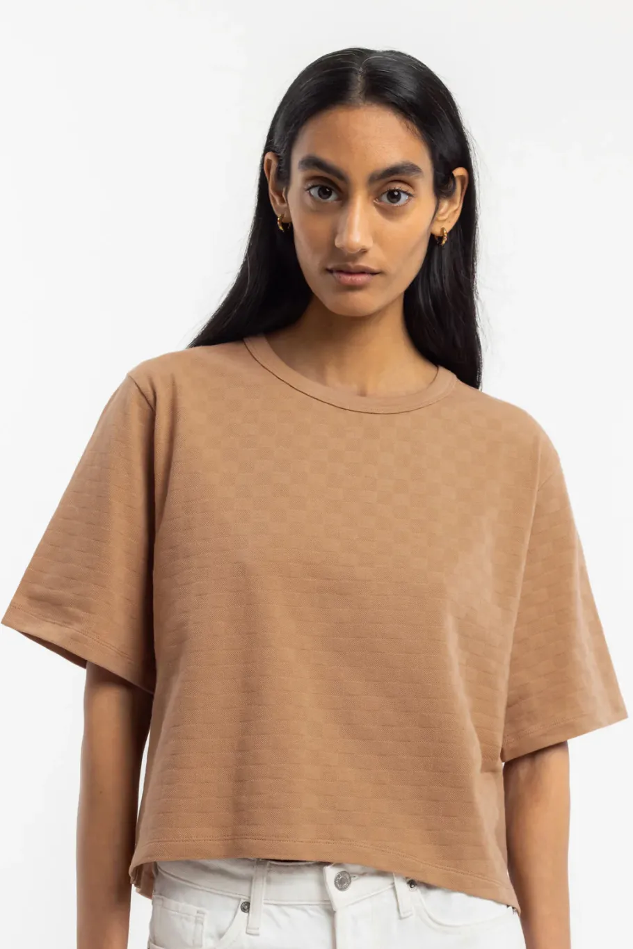 Hot Rotholz Kurzes Strukturiertes T-Shirt Bio Baumwolle - Karamell