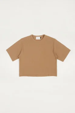 Hot Rotholz Kurzes Strukturiertes T-Shirt Bio Baumwolle - Karamell