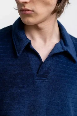 New Rotholz Polo Shirt Aus Bio Frottee Blau