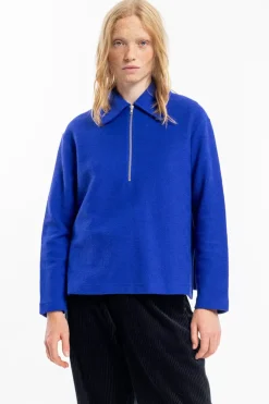 New Rotholz Polo Zip Sweatshirt Bio Baumwolle - Kobalt