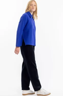 New Rotholz Polo Zip Sweatshirt Bio Baumwolle - Kobalt