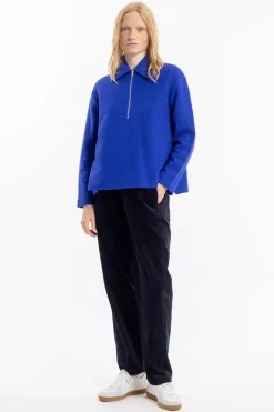 New Rotholz Polo Zip Sweatshirt Bio Baumwolle - Kobalt