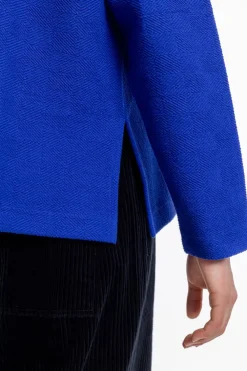 New Rotholz Polo Zip Sweatshirt Bio Baumwolle - Kobalt