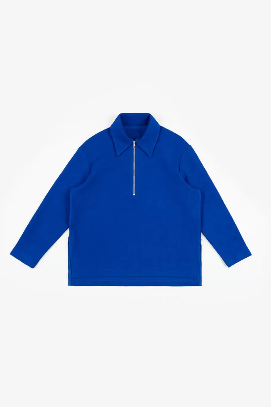 New Rotholz Polo Zip Sweatshirt Bio Baumwolle - Kobalt