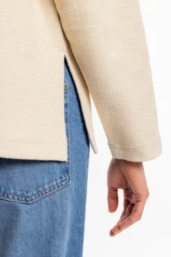 New Rotholz Polo Zip Sweatshirt Bio Baumwolle - Creme
