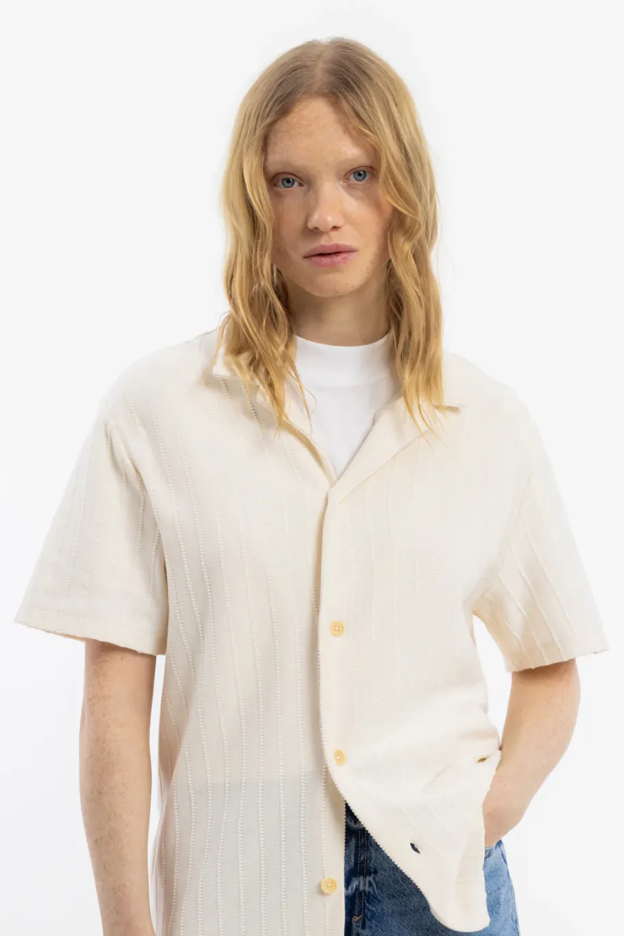 Best Rotholz Strick Bowling Shirt Bio Baumwolle - Creme