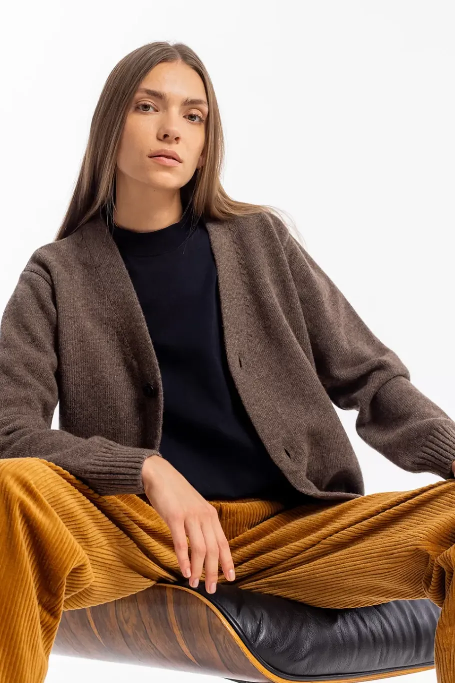 Online Rotholz Strick Cardigan Wollmischung - Braun