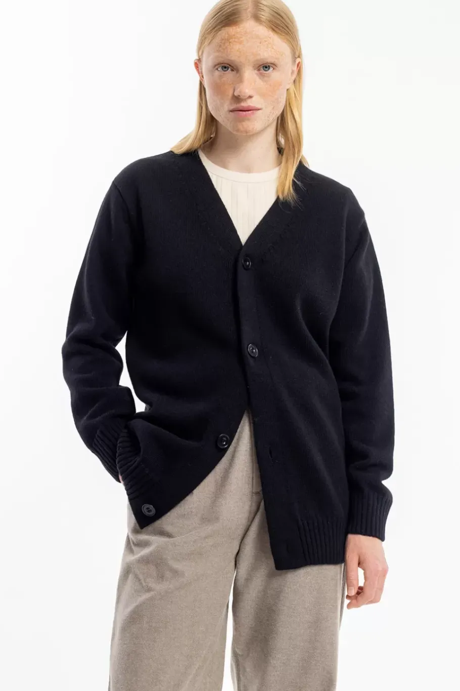 Outlet Rotholz Strick Cardigan Wollmischung - Schwarz