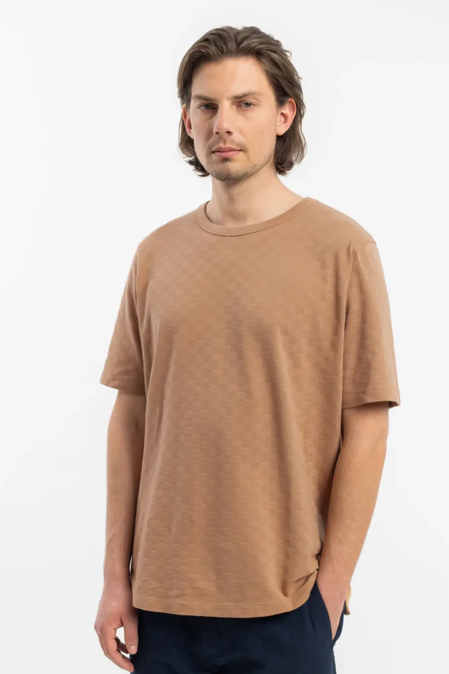 Online Rotholz Strukturiertes T-Shirt Bio Baumwolle - Karamell