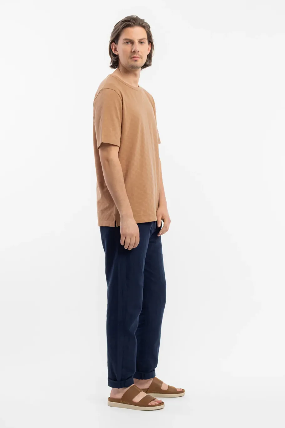 Online Rotholz Strukturiertes T-Shirt Bio Baumwolle - Karamell
