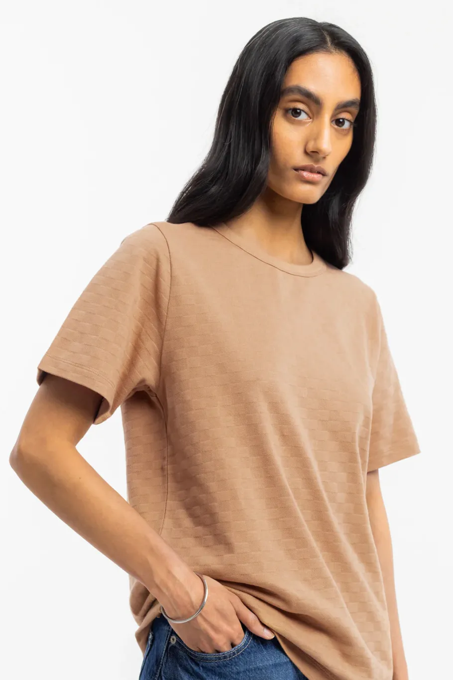 Discount Rotholz Strukturiertes T-Shirt Bio Baumwolle - Karamell