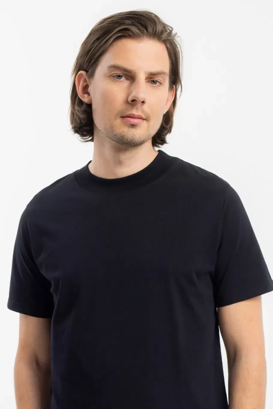 Hot Rotholz T-Shirt Mit Breitem Kragen Bio Baumwolle - Schwarz