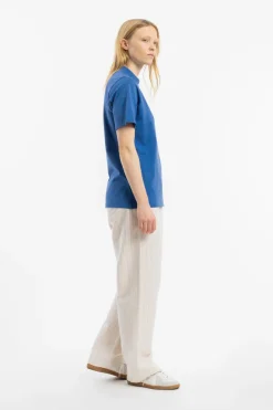 Outlet Rotholz T-Shirt Mit Breitem Kragen Bio Baumwolle - Blau
