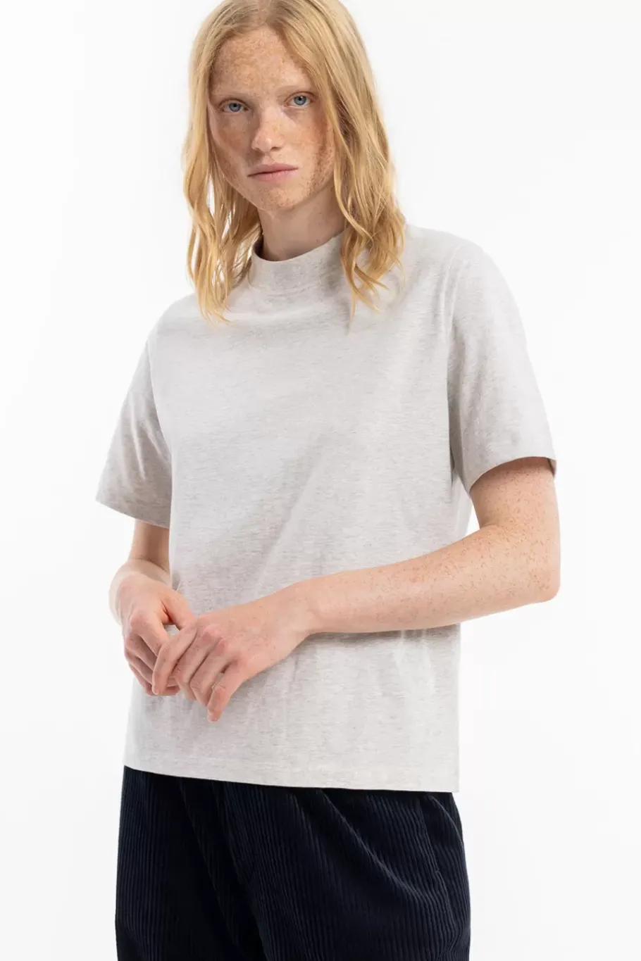 Outlet Rotholz T-Shirt Mit Breitem Kragen Bio Baumwolle - Grau