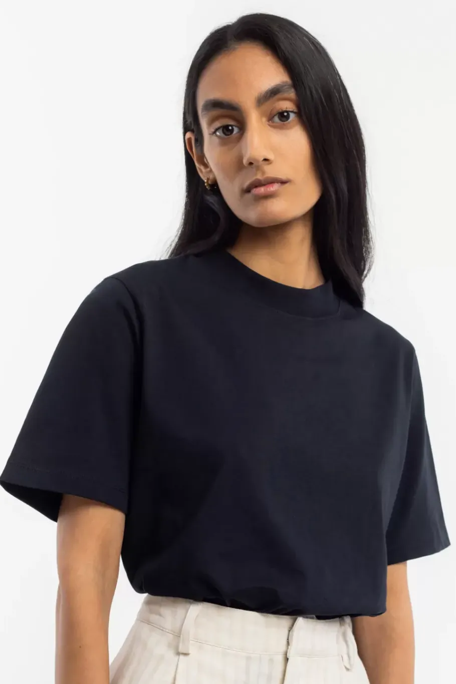Sale Rotholz T-Shirt Mit Breitem Kragen Bio Baumwolle - Schwarz