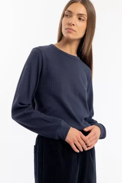 Clearance Rotholz Waffel Longsleeve Bio Baumwolle - Dunkelblau