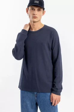 Sale Rotholz Waffel Longsleeve Bio Baumwolle - Dunkelblau
