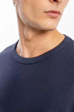 Sale Rotholz Waffel Longsleeve Bio Baumwolle - Dunkelblau