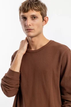 Online Rotholz Waffel Longsleeve Bio Baumwolle - Braun