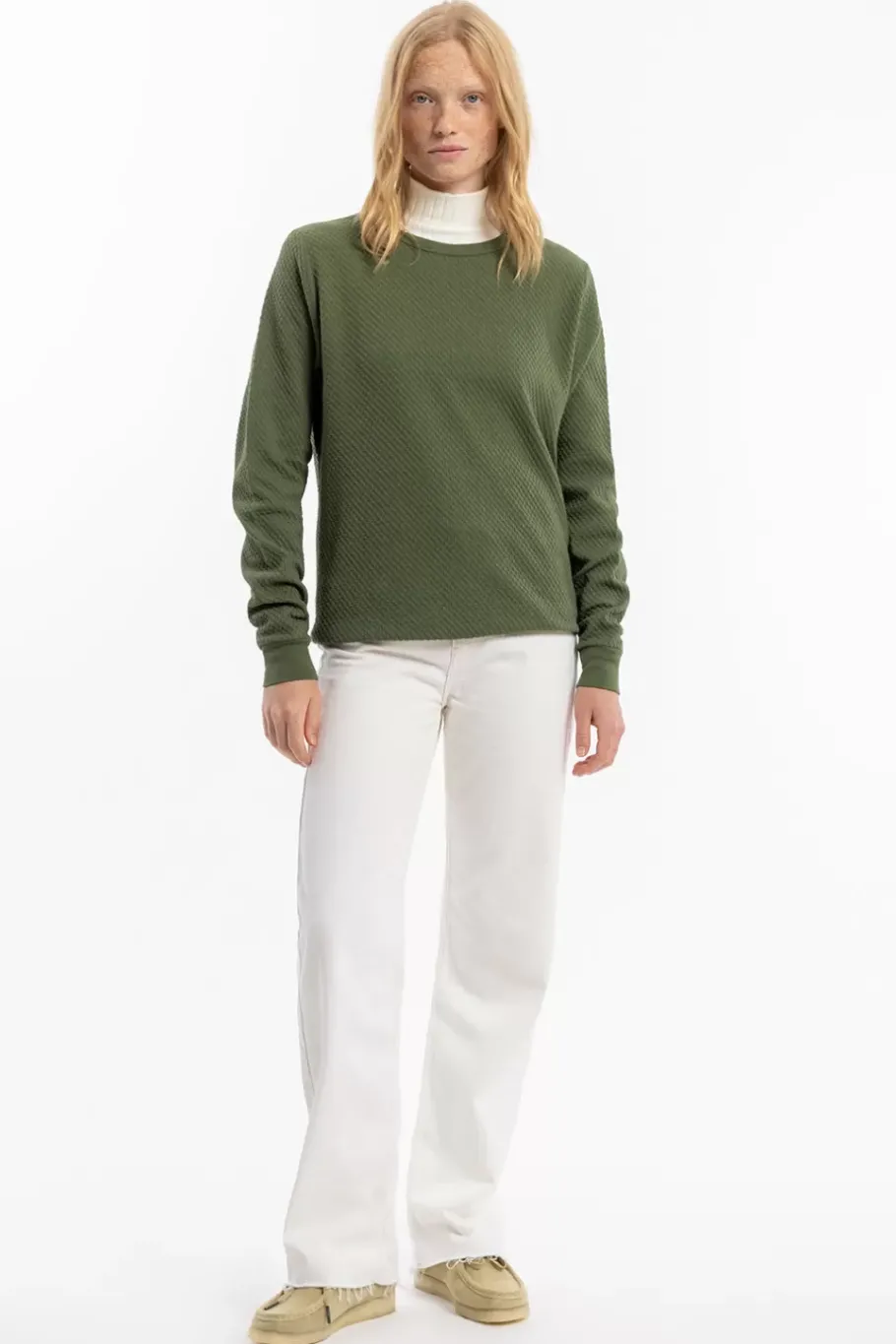 New Rotholz Waffel Sweatshirt Bio Baumwolle - Grun